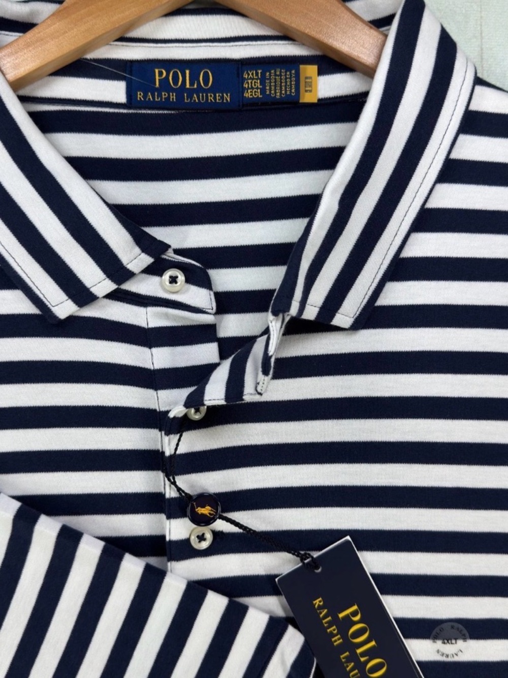 Polo Ralph Lauren Polo Shirt Mens 4XLT Navy Blue Stripe Classic Fit NWT $125